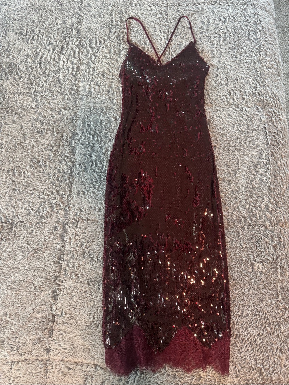 Francesca's Burgundy Sequin Slip Maxi Dress